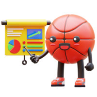 3D Basketball Character Doing Presentation On Growth Chart Suitable For Business And Education Concepts png