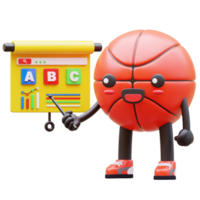 3D Basketball Character Pointing At Line Graph Showing Growth Suitable For Business And Data Analysis Concepts png