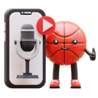 3D Basketball Character Showing Podcast Application Suitable For Digital Media And Broadcasting Concepts png