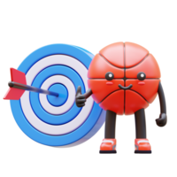 3D Basketball Character Pointing At Bullseye Target For Goals And Achievements Suitable For Business Motivation And Success Presentations png