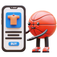 3D Basketball Character Showing Mobile Shopping App Suitable For E Commerce And Online Shopping Concepts png