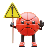 3D Basketball Character Holding Danger Sign Suitable For Warning And Caution Content png