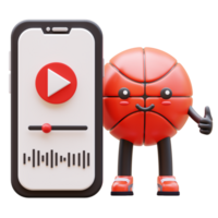 3D Basketball Character Showing Media Application On Mobile Suitable For Digital Media And Entertainment Concepts png