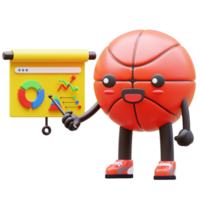 3D Basketball Character Doing Presentation With Pointer And Board Suitable For Business And Educational Uses png