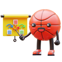 3D Basketball Character Explaining Flow Chart Suitable For Process And Workflow Concepts png