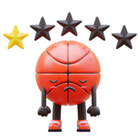 3D Basketball Character Showing One Star Rating Suitable For Negative Feedback And Customer Satisfaction Concepts png