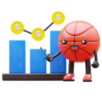 3D Basketball Character Pointing At Bar Chart Suitable For Business And Data Analysis Concepts png