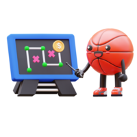 3D Basketball Character Explaining Business Strategy On Chalkboard Suitable For Business Presentation And Educational Content png