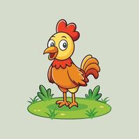 cartoon chicken standing on grass with a smile vector