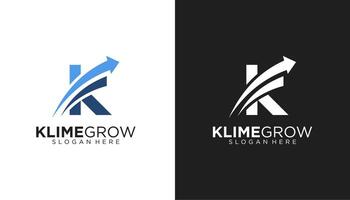 Modern growth logo design . Abstract arrow shapes logo design swoosh in initial letter K graphic illustration. Symbol, icon, creative template element vector
