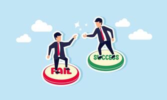 A failed businessman asking for help from a successful businessman, illustrating teamwork in a company, supporting each other to complete a task vector