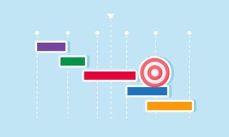 A target board on a bar chart illustrates the progress of a company's business objectives. vector