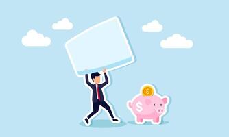 A businessman running with a large glass trying to catch a piggy bank, an illustration of the effort to increase investment assets for financial freedom vector