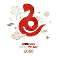 Happy Chinese New Year on red background with snake square design vector