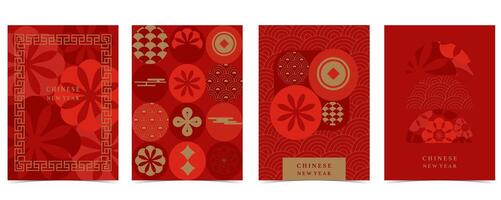 Happy Chinese New Year on red background with geometric vector