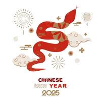 Happy Chinese New Year on red background with snake square design with firework vector