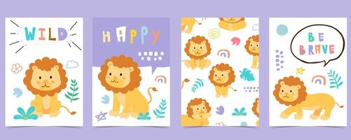 cute baby lion template background for a4 vertical design vector