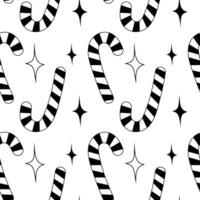 Outline striped candy Cane and decorative stars Seamless pattern. Christmas greeting Background idea. Isolated illustration Wrapping, wallpaper or web, thematic cards, poster, banner, leaflets vector