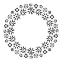 Different scale snowflakes Round frame border. Black and white frame with copy space. Greetings idea. Isolated Outline illustration Cards, posters, banners, tag, label or web, promo design idea vector