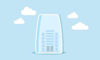 A company building trapped inside a glass, an illustration of a business being held hostage by certain parties, making it difficult for the business to grow. vector