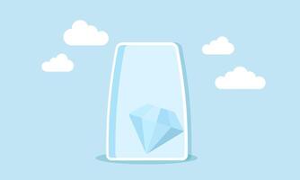 A diamond trapped inside a glass, an illustration of a brilliant business idea being saved or a valuable asset reserved for future use when needed. vector