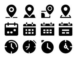 Time, date and address line icon set. Clock, calendar, location pin. illustration. vector