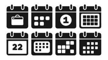 Calendar Icon Set. Features editable time management symbols. Includes icons for months, days, weeks, reminders, and more. Perfect for websites, and apps related to scheduling, planning, and events. vector