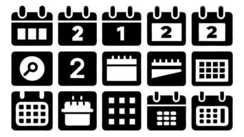 Calendar Icon Set. Features editable time management symbols. Includes icons for months, days, weeks, reminders, and more. Perfect for websites, and apps related to scheduling, planning, and events. vector