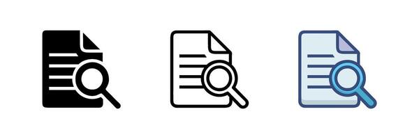 set of File with magnifier icons. Magnifying glass, search information, privacy, document, text, minus, image. Data set concept. vector
