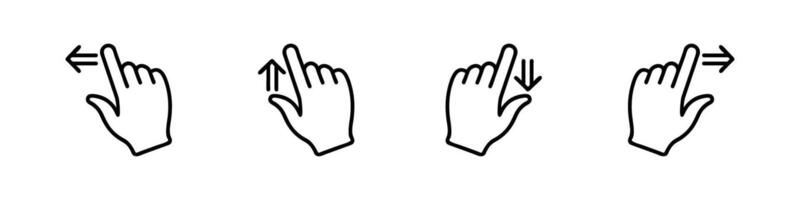 Swipe to left right up icon set. Finger touch screen gestures. Hand finger left, right, up. vector