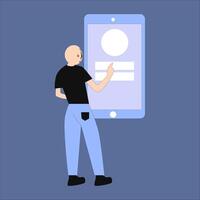 man is registering on cellphone vector