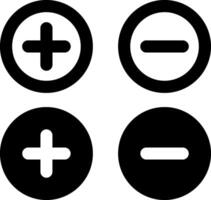 Plus, minus, add and subtract icon set in simple and stroke style in circle with black and white color. Plus and minus or add and subtract flat icons for apps and websites. Plus and minus sign set. vector