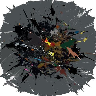 An abstract painting with splatters and paint