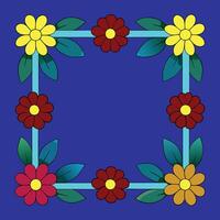 A square frame with flowers on a blue background vector