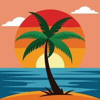 Illustration of a background for Summer Holidays, with a palm tree and a sunset vector