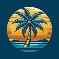 Illustration of a background for Summer Holidays, with a palm tree and a sunset vector