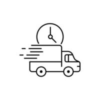 line icon delivery truck with clock. Symbol shipping business and outline sign transportation order. Line service cargo and fast logistic express courier vector