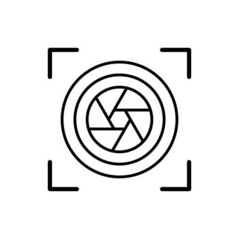 cámara obturador icono en negro línea estilo icono, estilo aislado en blanco antecedentes vector