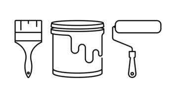 Painting tools set with roller, bucket and brush icon vector