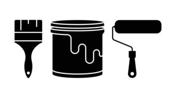 Painting tools set with roller, bucket and brush icon vector