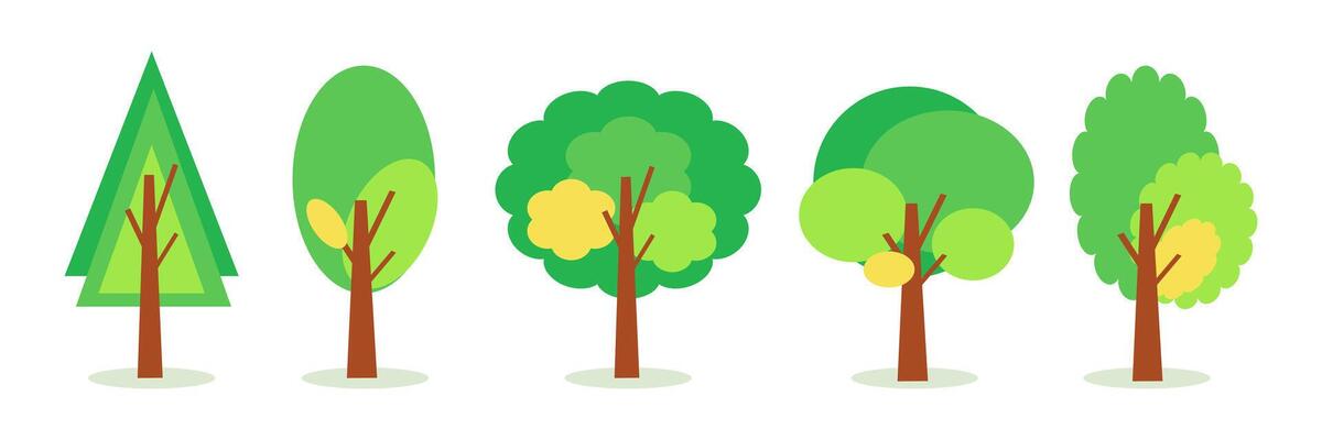 Collection of tree illustrations for nature and healthy lifestyle topics