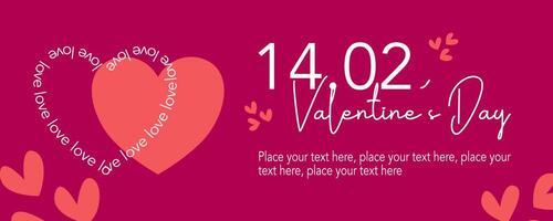 Horizontal bannerwith pink heart shaped color and Place for text for Happy Valentine's day sale header or voucher template vector