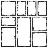 Collection of rectangular ink grunge frames, borders set. Squared hand drawn box for text with torn, damaged edges vector