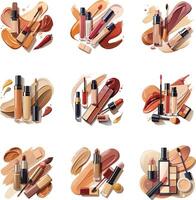 Foundation and lip gloss smears texture isolated on white background..eps vector