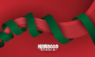 Morocco independence day background with waving 3d red shape wrapped with a green ribbon. Morocco national background design vector