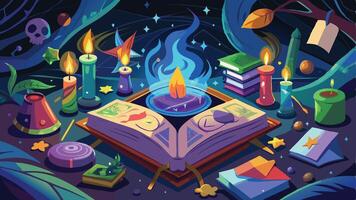 Print Witchs Spellbook with Glowing Runes Background Illustration for Magical and Mystical Design Concepts vector