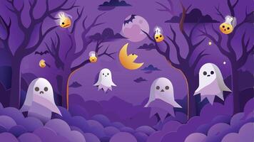 Print Ghosts Floating in a Mysterious Forest Halloween Background Illustration vector
