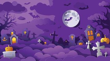 Print Spooky Graveyard with Tombstones and Fog Halloween Background Illustration in Eerie Dark Atmosphere vector