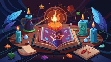 Print Witchs Spellbook with Glowing Runes Magical Background Illustration vector