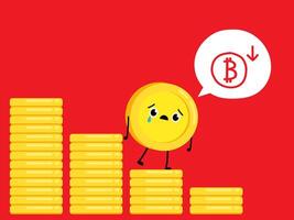 Bitcoin Currency Symbol with Red Arrow Down. Coin character design. Bitcoin depreciation. Falling Bitcoin prices. vector